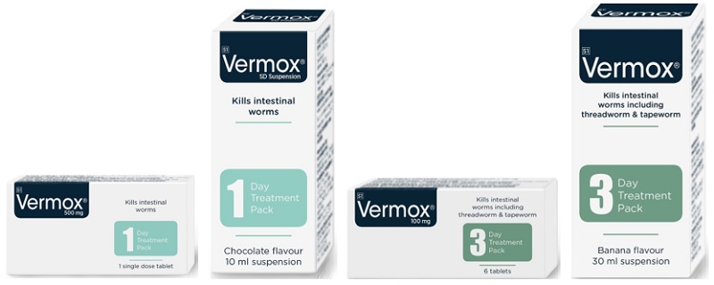vermox 1 day and 3 day packaging